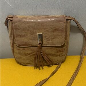 Vintage Tan Faux Leather Saddle Bag